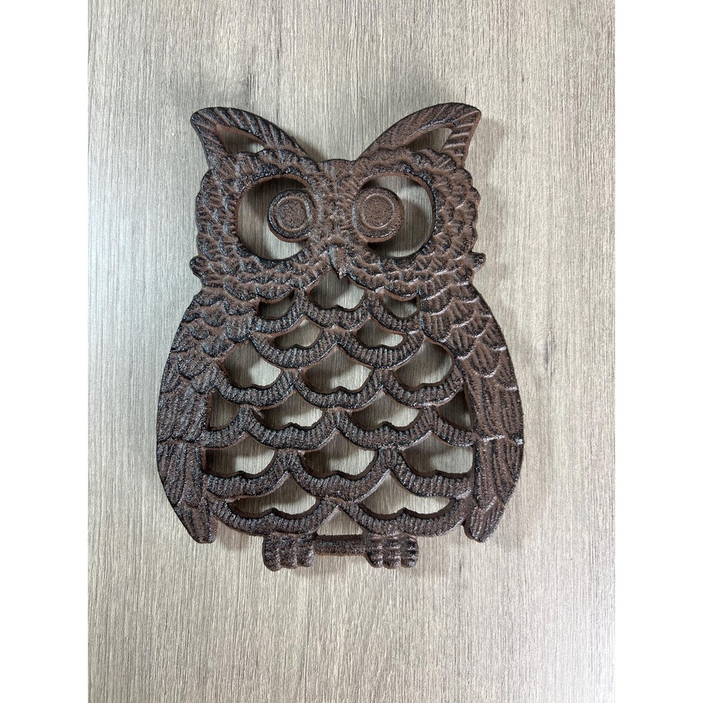 Vintage Cast Iron Owl trivet brown boho kitchen